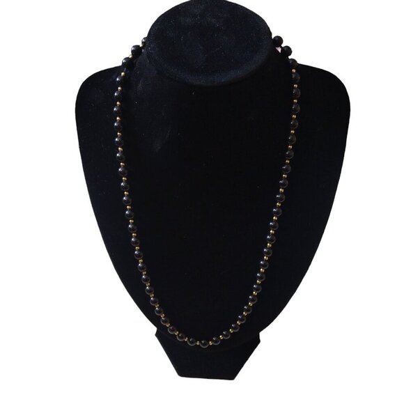 Monet Necklace Black Beads Gold Tone Spacers Classic Design 23 Inch Vintage J31 - Picture 1 of 4